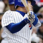 Chicago Cubs' Kosuke Fukudome, of Japan, watches after hitting a two-run home run against the Arizona Diamondbacks during the seventh inning of a baseball game on Saturday, May 10, 2008 in Chicago. (AP Photo/Nam Y. Huh)
