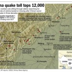 Map shows location of magnitude-7.8 earthquake that struck China, and related events in the area