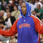 Detroit Pistons guard Chauncey Billups (1) reacts while on the bench in the second half of Game 1 of the NBA Eastern Conference basketball finals against the Boston Celtics in Boston, Tuesday, May 20, 2008. The Celtics won 88-79. (AP Photo/Winslow Townson)