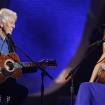 Brooke White, right, performs with Graham Nash from Crosby Stills Nash & Young during the finale of "American Idol" at the Nokia Theatre in Los Angeles, Wednesday, May 21, 2008. (Mark Mainz/AP Images for Fox)
