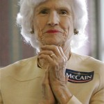 n this Oct. 17, 2007 file photo, Roberta McCain, the 95 year-old mother of Republican presidential candidate, Sen. John McCain, R-Ariz., listens to her son's remarks during a campaign stop at Wildwood Downs Retirement Center in Columbia, S.C. (AP Photo/Mary Ann Chastain, File)