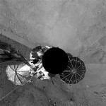 The Surface Stereo Imager Right on NASA's Phoenix Mars Lander acquired the individual images that are combined into this one view, provided by NASA, Thursday, May 29, 2008. The spacecraft successfully freed its 8-foot robotic arm from the restraints that kept it folded up and protected from vibrations during the launch and landing, scientists said Thursday. Preparations are now under way to partially flex the arm. (AP Photo/NASA/JPL-Caltech/University of Arizona)
