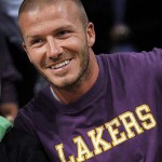 Los Angeles Galaxy's David Beckham sits courtside before the Boston Celtics play the Los Angeles Lakers in Game 3 of the NBA basketball finals Tuesday, June 10, 2008, in Los Angeles. (AP Photo/Kevork Djansezian)