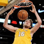Los Angeles Lakers forward Pau Gasol (16), of Spain, dunks in the first half of Game 4 of the NBA basketball finals against the Boston Celtics on Thursday.
