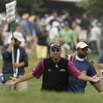 Rocco Mediate talks to spectators as he walks down the fifth fairway during the second round of the US Open championship at Torrey Pines Golf Course on Friday, June 13, 2008 in San Diego. (AP Photo/Charlie Riedel)