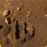 In this photo released by NASA and taken by the Phoenix Mars Lander's surface stereo imager on Saturday, June 8, 2008, the two trenches dug by Phoenix's robotic arm are shown on the surface of Mars. Soil from the right trench, informally called "Baby Bear," was delivered to Phoenix's Thermal and Evolved-Gas Analyzer or TEGA, on June 6. The following several days included repeated attempts to shake the screen over TEGA's oven number 4 to get fine soil particles through the screen and into the oven for analysis. (AP Photo/NASA/JPL/CalTech)
