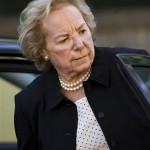 Ethel Kennedy, wife of the late Sen. Robert F. Kenney, arrives at Holy Trinity Church in the Georgetown neighborhood of Washington, Wednesday, June 18, 2008, for the funeral mass of NBC's Tim Russert. (AP Photo/J. Scott Applewhite)
