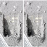 This image provided by NASA shows the before, left, and after images of possible sublimation of ice in the trench informally called "Dodo-Goldilocks" over the course of four days. The dice-size crumbs of bright material in the bottom left of the the trench in the left image taken June 15, 2008 have vanished from inside a trench where they were photographed, right image taken June 19, 2008 by NASA's Phoenix Mars Lander, convincing scientists that the material was frozen water that vaporized after digging exposed it. (AP Photo/NASA/JPL-Caltech/University of Arizona/Texas A&M University)
