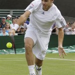 Switzerland's Stanislas Wawrinka in action during his second round match against Argentina's Juan Del Potro at Wimbledon, Wednesday.