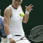 Australia's Samantha Stosur returns to Nicole Vaidosova of the Czech Republic during their Women's Singles, second round match at Wimbledon, Wednesday.