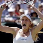 Nicole Vaidisova of the Czech Republic reacts after winning her fourth round match against Russia's Anna Chakvetadze at Wimbledon.