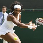 Serena Williams returns to compatriot Bethanie Mattek, during their Women's Singles, fourth round match at Wimbledon, Monday.