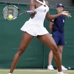 Venus Williams of the US in action during her fourth round match against Russia's Alisa Kleybanova at Wimbledon, Monday.