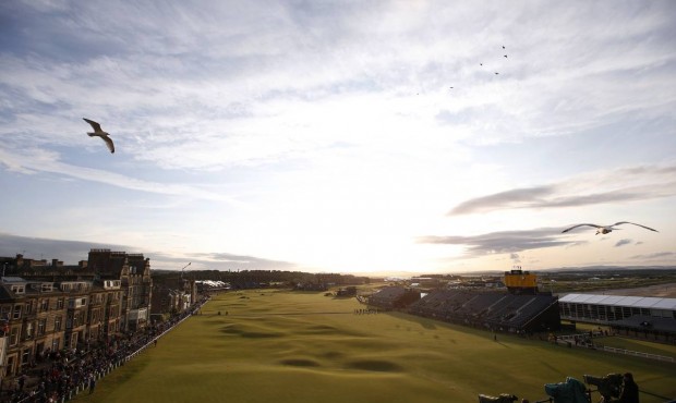 A view down the 18th fairway towards the end of delayed second round of the British Open Golf Champ...