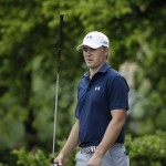 
              Jordan Spieth prepares for his tee shot on the first hole during the third round of the Byron Nelson golf tournament, Saturday, May 30, 2015, in Irving, Texas. (AP Photo/LM Otero)
            