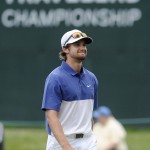 
              Patrick Rodgers reacts to a birdie putt on the 17th hold during the third round of the Travelers Championship golf tournament, Saturday, June 27, 2015, in Cromwell, Conn.  Rodgers finished 7 under par for the day. (AP Photo/Jessica Hill)
            