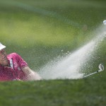 
              Bernhard Langer hits out of a bunker on the fifth hole during the second round of the U.S. Senior Open golf tournament at Del Paso Country Club on Friday, June 26, 2015, in Sacramento, Calif. (Randy Pench/The Sacramento Bee via AP)
            
