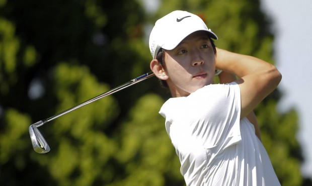Seung-Yul Noh, of South Korea, watches his tee shot on the ninth hole during the first round of the...