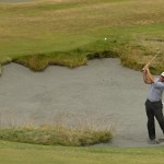 
              Phil Mickelson hits out of the bunker on the 13th hole during the first round of the U.S. Open golf tournament at Chambers Bay on Thursday, June 18, 2015 in University Place, Wash. (AP Photo/Ted S. Warren)
            
