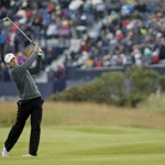 
              United States’ Jordan Spieth plays from the second fairway during the third round at the British Open Golf Championship at the Old Course, St. Andrews, Scotland, Sunday, July 19, 2015. (AP Photo/David J. Phillip)
            