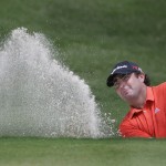 
              Steven Bowditch hits from the sand to the 16th green during the first round of the Byron Nelson golf tournament, Thursday, May 28, 2015, in Irving, Texas. (AP Photo/LM Otero)
            