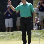 
              Jeff Maggert waves after he made birdie on the ninth hole during the second round of the U.S. Senior Open golf tournament at Del Paso Country Club on Friday, June 26, 2015, in Sacramento, Calif. (Rand Pench/The Sacramento Bee via AP)
            