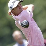 
              Justin Thomas watches his tee shot on the ninth hole during the third round of the Wells Fargo Championship golf tournament at Quail Hollow Club in Charlotte, N.C., Saturday, May 16, 2015. (AP Photo/Bob Leverone)
            