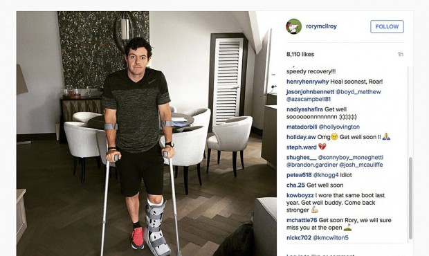 In this image released Monday July 6, 2015 by world number one golfer Rory Mcilroy shows him as he ...