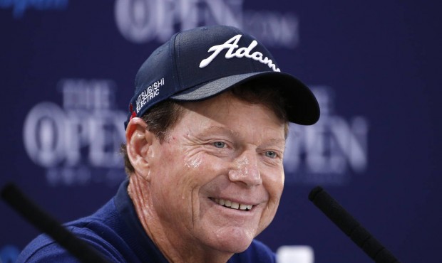 United States’ Tom Watson smiles at a news conference during a practice round at the British ...