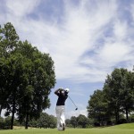 
              Fabian Gomez, of Argentina, drives on the seventh tee during the final round of the St. Jude Classic golf tournament Sunday, June 14, 2015, in Memphis, Tenn. (AP Photo/Mark Humphrey)
            