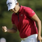 
              Yani Tseng, of Taiwan, pumps her fist after her putt on the 11th hole during the first round of the ShopRite LPGA Classic golf tournament, Friday, May 29, 2015, in Galloway Township, N.J. (AP Photo/Mel Evans)
            