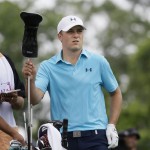 
              Jordan Spieth prepares for his tee shot on the third hole during the first round of the Colonial golf tournament, Thursday, May 21, 2015, in Fort Worth, Texas. (AP Photo/LM Otero)
            