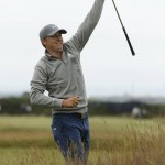 
              United States’ Jordan Spieth reacts after playing out of the rough on hole 15 during a practice round at the British Open Golf Championship at the Old Course, St. Andrews, Scotland, Tuesday, July 14, 2015. (AP Photo/Jon Super)
            
