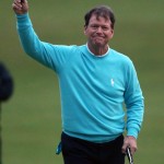 
              United States’ Tom Watson gestures to the crowd after finishing on the 18th green during the second round of the British Open Golf Championship at the Old Course, St. Andrews, Scotland, Friday, July 17, 2015. (AP Photo/Peter Morrison)
            