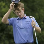 
              Brandt Snedeker takes off his cap after sinking a putt on the 12th hole during the first round of the Colonial golf tournament, Thursday, May 21, 2015, in Fort Worth, Texas. (AP Photo/LM Otero)
            