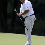 
              Boo Weekley reacts to mission a putt on the 17th hole during the first round of the Barbasol Championship golf tournament, Thursday, July 16, 2015, in Opelika, Ala. (AP Photo/Butch Dill)
            