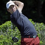 
              Robert Streb watches his tee shot on the fifth hole during the first round of the Wells Fargo Championship golf tournament at Quail Hollow Club in Charlotte, N.C., Thursday, May 14, 2015. (AP Photo/Chuck Burton)
            