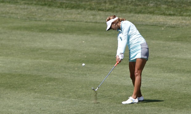 Alison Lee hits the ball on the 15th hole during the second round of the Kingsmill Championship LPG...