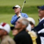 
              Jack Nicklaus and audience members react to his tee shot off of the eighth tee during the Champions Tour's Bass Pro Shops Legends of Golf tournament at the Top of the Rock golf course in Ridgedale, Mo., Friday, April 24, 2015. (Guillermo Hernandez Martinez/The Springfield News-Leader via AP) NO SALES
            
