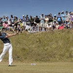 
              Jordan Spieth watches his tee shot on the sixth hole during the final round of the U.S. Open golf tournament at Chambers Bay on Sunday, June 21, 2015 in University Place, Wash. (AP Photo/Charlie Riedel)
            