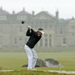 
              England’s Luke Donald drives from the 18th tee during a practice round at the British Open Golf Championship at the Old Course, St. Andrews, Scotland, Wednesday, July 15, 2015. (AP Photo/Jon Super)
            