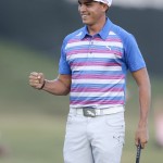 
              Rickie Fowler pumps his fist after winning The Players Championship golf tournament in a sudden death playoff against Kevin Kisner, Sunday, May 10, 2015, in Ponte Vedra Beach, Fla. (AP Photo/Chris O'Meara)
            