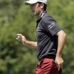 
              Robert Streb reacts after making a birdie putt on the fifth hole during the first round of the Wells Fargo Championship golf tournament at Quail Hollow Club in Charlotte, N.C., Thursday, May 14, 2015. (AP Photo/Chuck Burton)
            