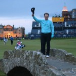 
              United States’ Tom Watson doffs his cap as he poses on the Swilcan Bridge for photographers during the second round of the British Open Golf Championship at the Old Course, St. Andrews, Scotland, Friday, July 17, 2015.  (AP Photo/Peter Morrison)
            