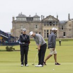 
              Jordan Spieth of the United States plays a shot on the first green during a practice round at St Andrews Golf Club prior to the start of the British Open Golf Championship, in St. Andrews, Scotland, Monday, July 13, 2015. (AP Photo/Jon Super)
            