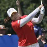 
              Inbee Park of Korea watches her tee shot on the tenth hole during the second round of the NW Arkansas Championship LPGA golf tournament at Pinnacle Country Club in Rogers, Ark., Saturday, June 27, 2015. (AP Photo/Danny Johnston)
            