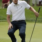 
              Justin Rose, of England, reacts to missing a birdie putt on the first hole during the final round of the Memorial golf tournament Sunday, June 7, 2015, in Dublin, Ohio. (AP Photo/Jay LaPrete)
            