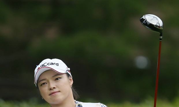 Ha Na Jang, of South Korea, tees off on the 16th hole during the first round of the Marathon Classi...