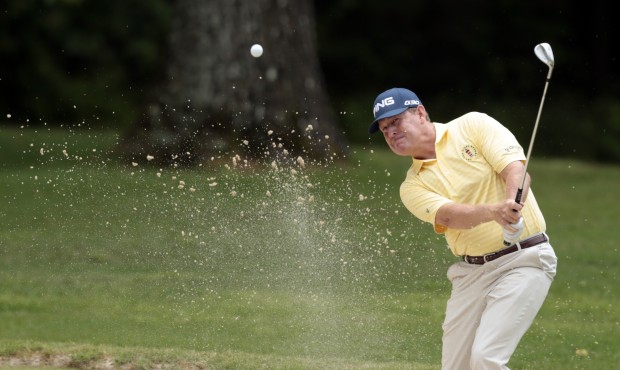 Jeff Maggert hits out of the bunker on the sixth hole during the Regions Tradition Champions Tour g...