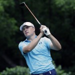 
              Jordan Spieth watches his tee shot on the second hole during the first round of the Colonial golf tournament, Thursday, May 21, 2015, in Fort Worth, Texas. (AP Photo/LM Otero)
            